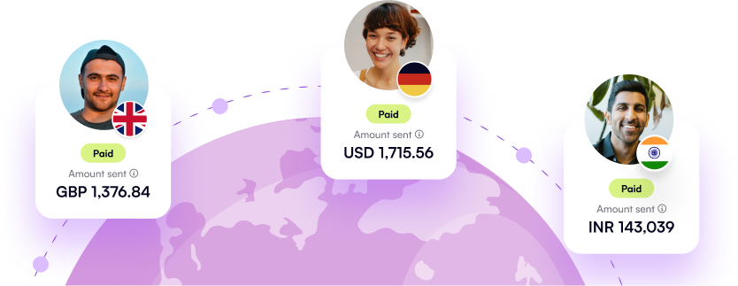 Global hiring visualization with team members from different countries and their salaries